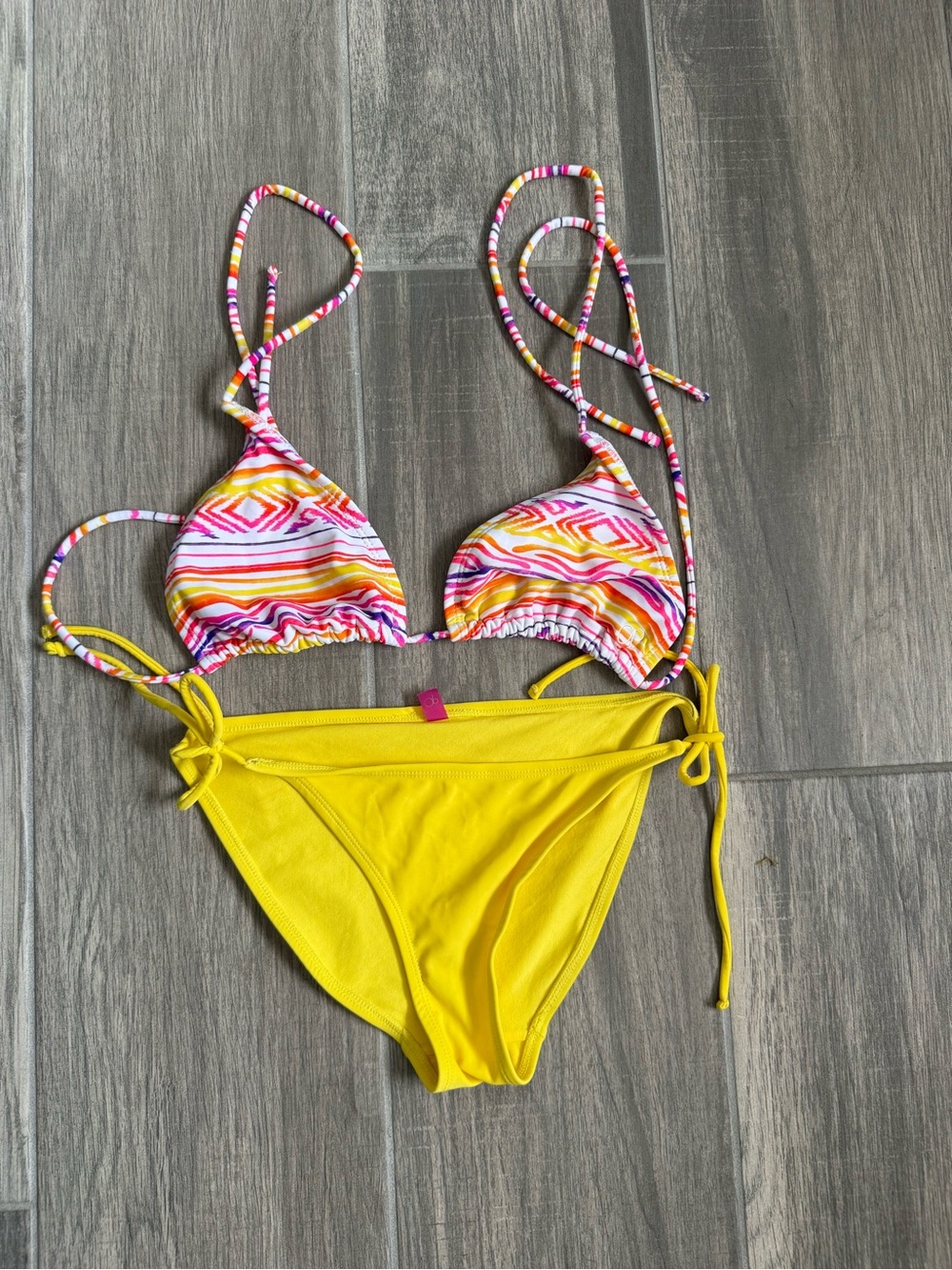 OP Girls Yellow Tie-Side Bikini with Multicolor Striped Top